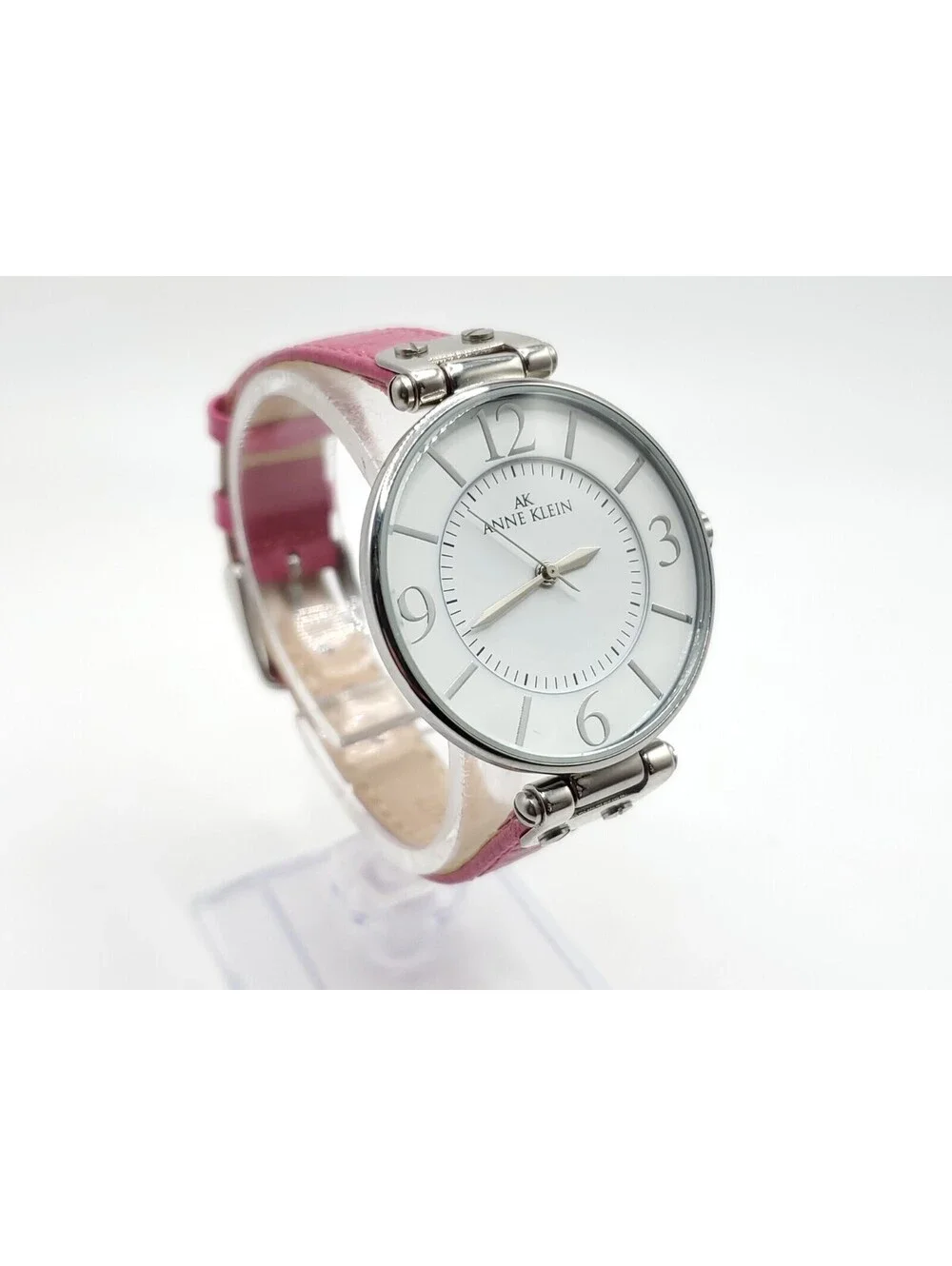 Womens AK Anne Klein Watch 34mm New Battery Pink Leather Band Y121E